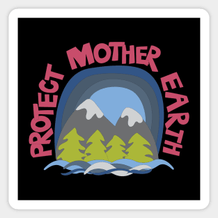 Protect Mother Earth Illustrated Mountain Climate Change Ambassador Sticker